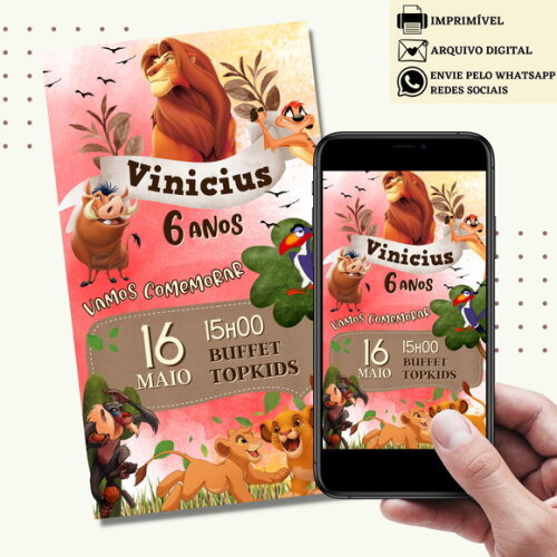 Convite Rei Leão Simba Digital Virtual