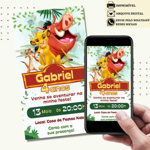 Convite Rei Leão Simba Digital Virtual