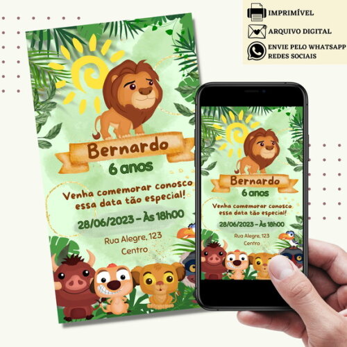Convite Rei Leão Simba Digital Virtual