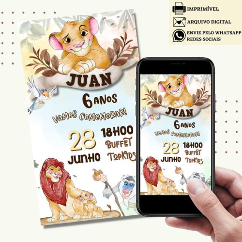 Convite Rei Leão Simba Digital Virtual