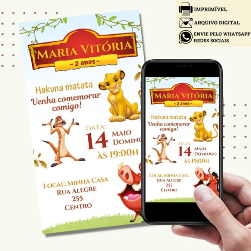 Convite Rei Leão Simba Digital Virtual