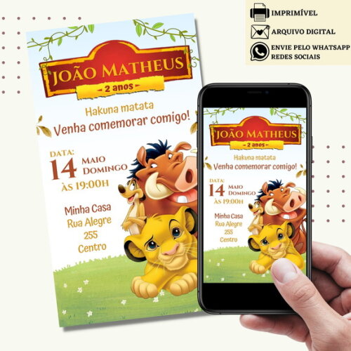 Convite Rei Leão Simba Digital Virtual