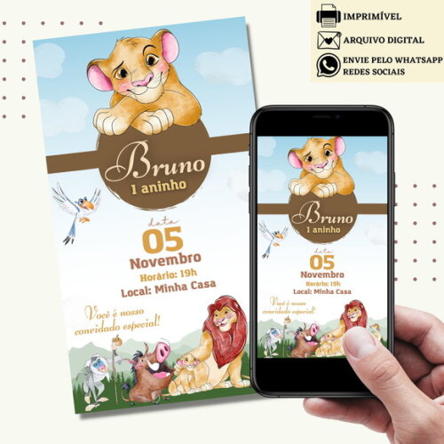 Convite Rei Leão Simba Digital Virtual