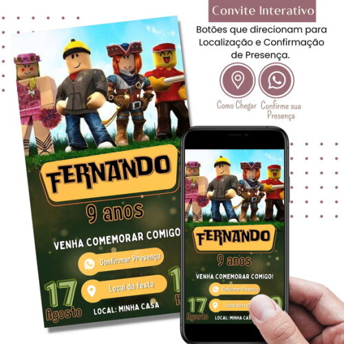 Convite Roblox Digital Interativo Virtual