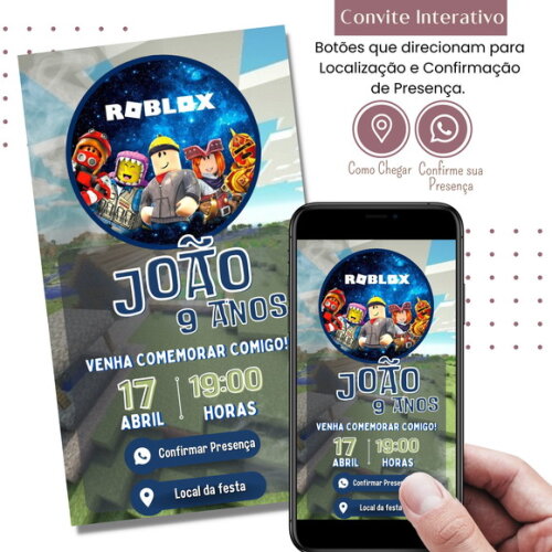 Convite Roblox Digital Interativo Virtual