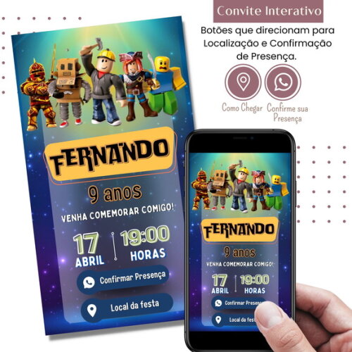 Convite Roblox Digital Interativo Virtual
