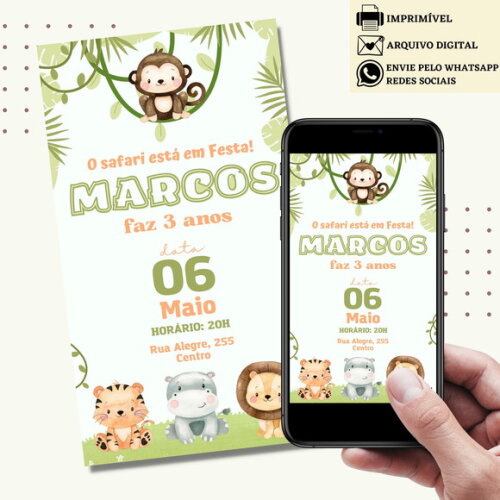 Convite Safari Bosque Bichinhos Digital Virtual Floresta