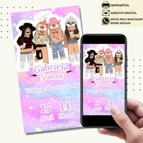 Convite Roblox Menina Rosa Digital Virtual