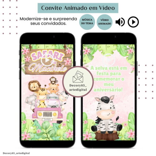 Convite Safari em Vídeo Animado com Música Digital