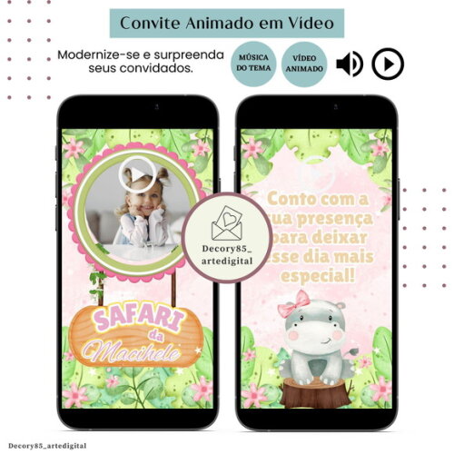 Convite Safari em Vídeo Animado com Música Digital