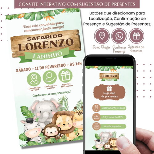 Convite Safari Floresta Digital Sugestão de Presente