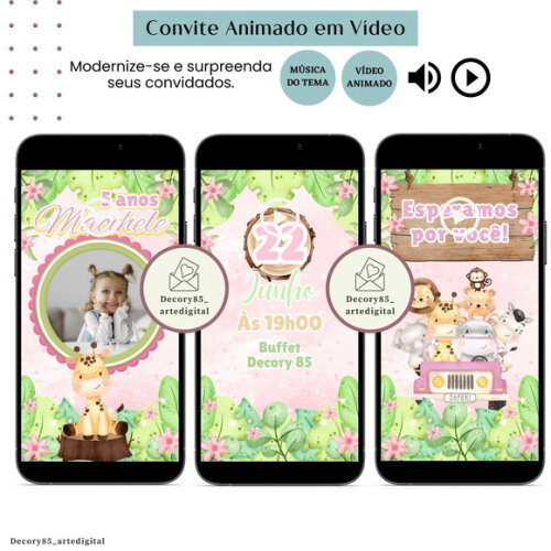 Convite Safari em Vídeo Animado com Música Digital