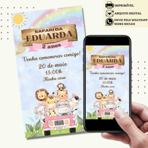 Convite Safari Rosa Bosque Digital Virtual Floresta