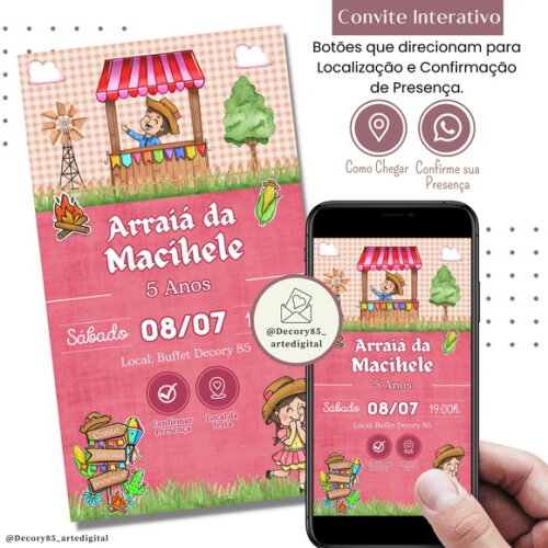 Convite São João Digital Festa Junina Arraiá Interativo