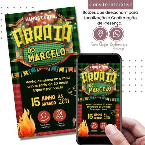 Convite São João Digital Festa Junina Arraiá Interativo