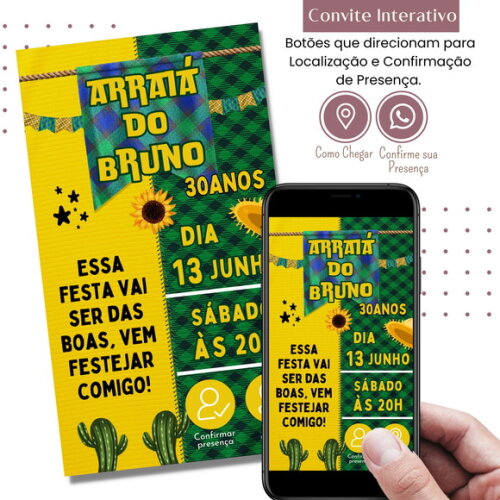 Convite São João Digital Festa Junina Arraiá Interativo