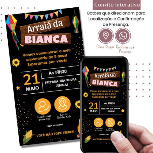Convite São João Digital Festa Junina Arraiá Interativo