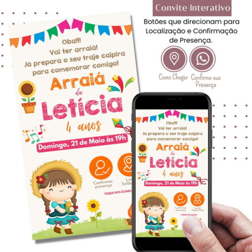 Convite São João Digital Festa Junina Arraiá Interativo
