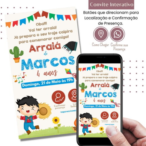 Convite São João Digital Festa Junina Arraiá Interativo