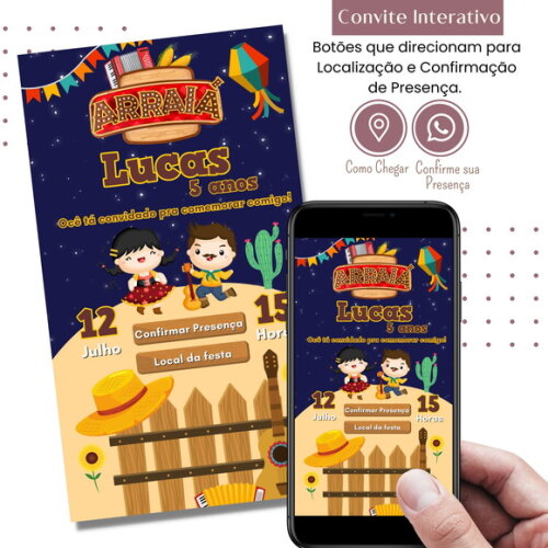 Convite São João Digital Festa Junina Arraiá Interativo