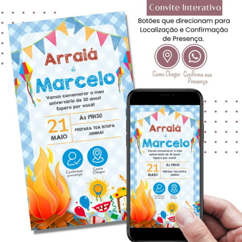 Convite São João Digital Festa Junina Arraiá Interativo