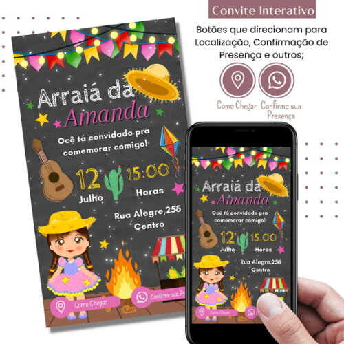 Convite São João Digital Festa Junina Arraiá Interativo