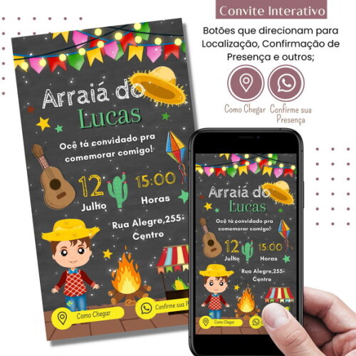 Convite São João Digital Festa Junina Arraiá Interativo