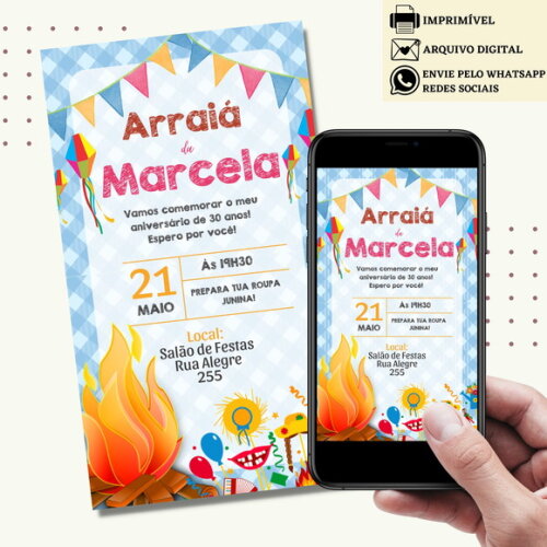 Convite São João Digital Virtual Festa Junina Arraiá Menina