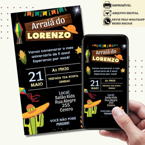 Convite São João Digital Virtual Festa Junina Arraiá Menino