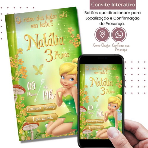 Convite Sininho Tinker Bell Digital Interativo Virtual