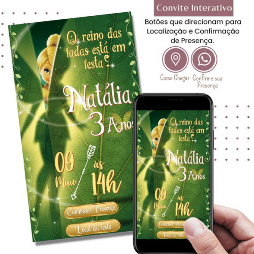 Convite Sininho Tinker Bell Digital Interativo Virtual