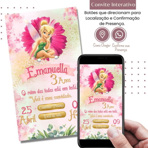 Convite Sininho Tinker Bell Digital Interativo Virtual