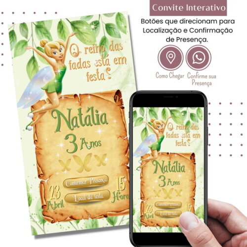 Convite Sininho Tinker Bell Digital Interativo Virtual
