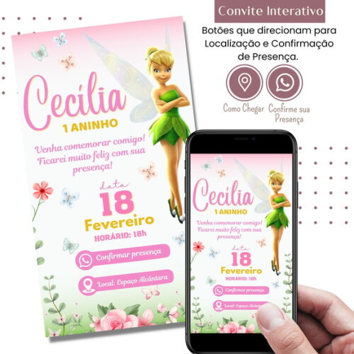Convite Sininho Tinker Bell Digital Interativo Virtual