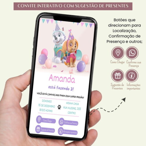 Convite Skye e Everest Digital Interativo Patrulha Canina