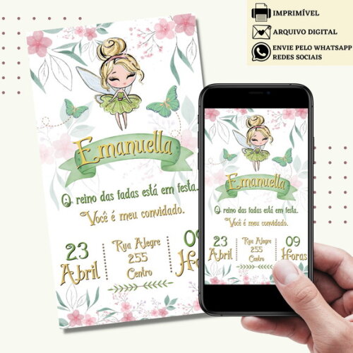 Convite Sininho Tinker Bell Digital Virtual