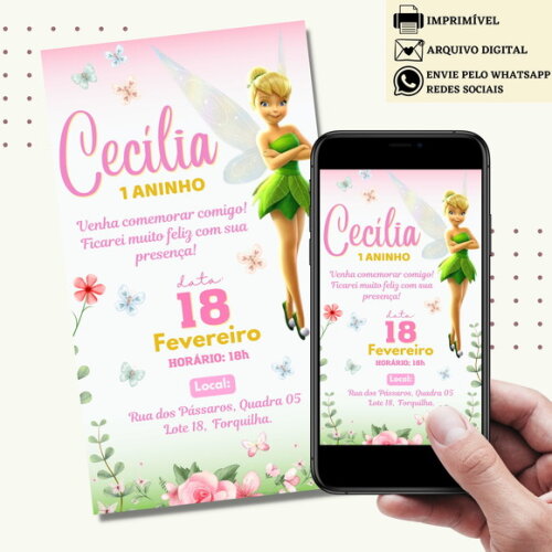 Convite Sininho Tinker Bell Digital Virtual