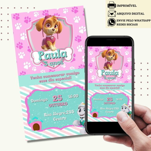 Convite Skye e Everest Digital Virtual Patrulha Canina