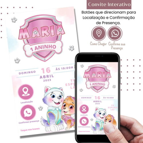 Convite Skye e Everest Patrulha Canina Digital Interativo