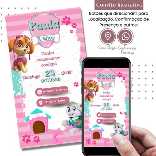 Convite Skye e Everest Patrulha Canina Digital Interativo