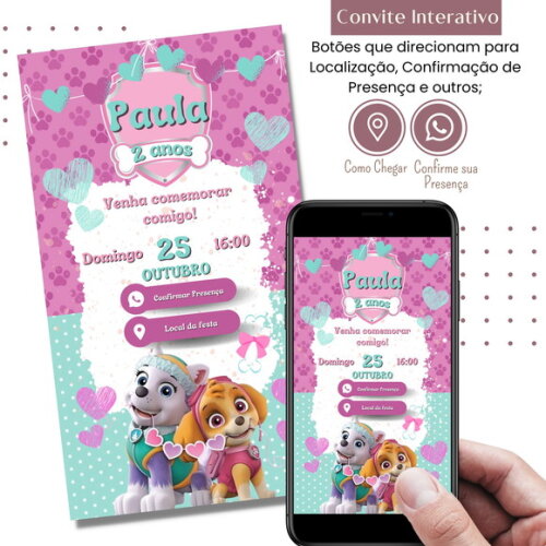 Convite Skye e Everest Patrulha Canina Digital Interativo