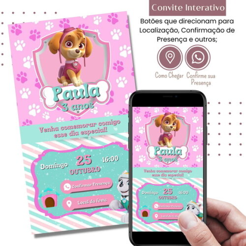 Convite Skye e Everest Patrulha Canina Digital Interativo