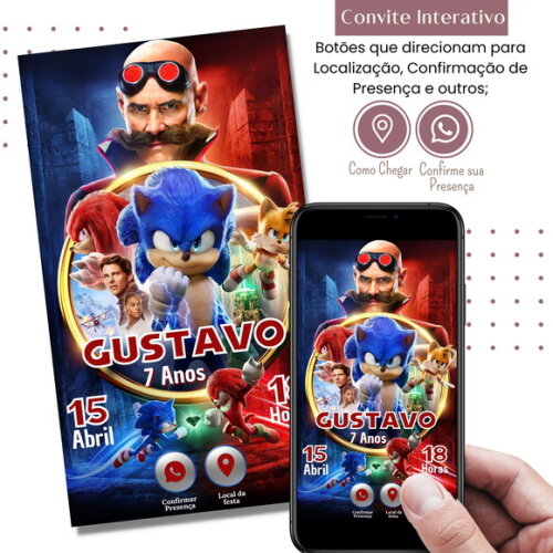 Convite Sonic Digital Interativo Virtual