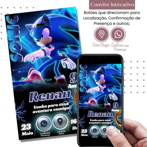 Convite Sonic Digital Interativo Virtual