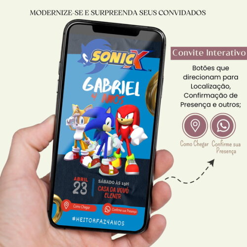 Convite Sonic Digital Interativo Virtual