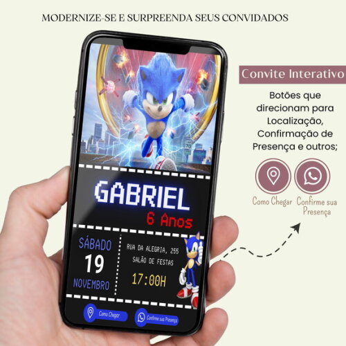 Convite Sonic Digital Interativo Virtual