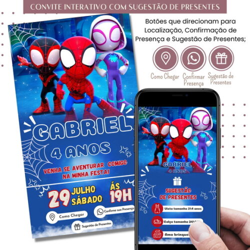Convite Spidey Digital Virtual Sugestão de Presente