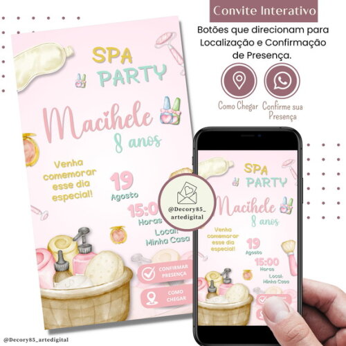 Convite Spa Day Festa Pijama Digital Interativo Virtual