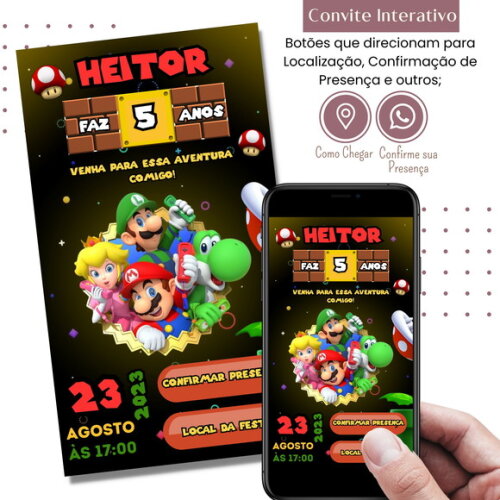 Convite Super Mario Bros Digital Interativo Virtual