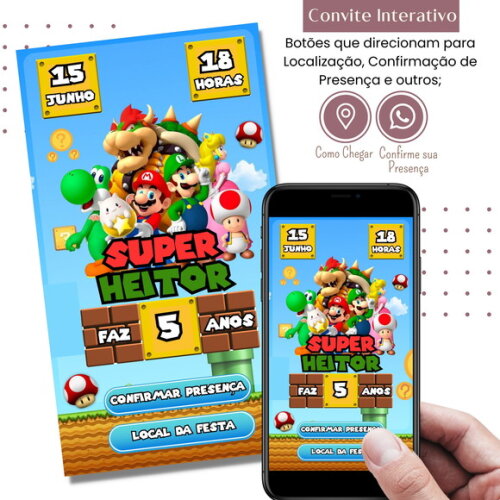 Convite Super Mario Bros Digital Interativo Virtual